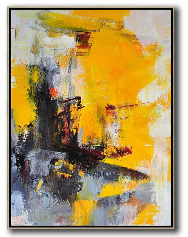 Hand Made Abstract Art,Vertical Palette Knife Contemporary Art,Large Oil Canvas Art,Red,Brown,Grey,White.etc